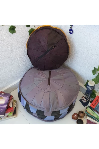 El Yapımı Hakiki Deri Bohem Ottoman Puf Yer Minder Ikili 60-40 cm Set Of 2 - 8