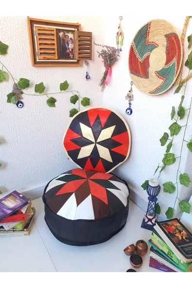 Şok Fiyat Açılışa Özel %50 Off! Art Deco El Yapımı Hakiki Deri Orijinal Bohem Ottoman Puf Minder60cm