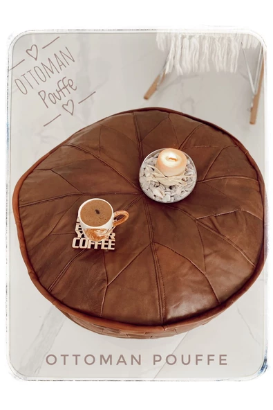 Dolgulu ! Iskandinav El Yapımı Hakiki Deri Bohem Ottoman Puf Yer Minderi 60x30cm - Resim 8