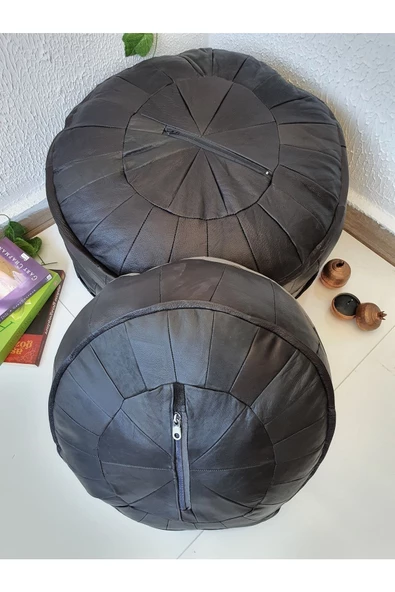 Şok Fiyat Açılışa Özel %50 Off! Art Deco El Yapımı Hakiki Deri Orijinal Bohem Ottoman Puf Minder60cm - 7