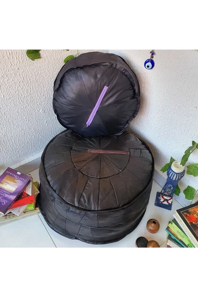 Art Deco El Yapımı Hakiki Deri Orijinal Bohem Ottoman Puf Minder60cm - 8