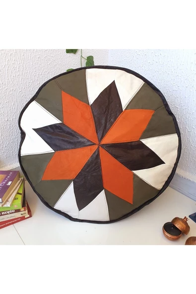 Şok Fiyat Açılışa Özel %50 Off! Art Deco El Yapımı Hakiki Deri Orijinal Bohem Ottoman Puf Minder60cm - 4