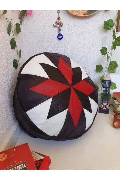 El Yapımı Hakiki Deri Orijinal Bohem Ottoman Puf Minder60cm - 6