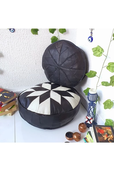 Şok Fiyat Açılışa Özel %50 Off! Art Deco El Yapımı Hakiki Deri Orijinal Bohem Ottoman Puf Minder60cm