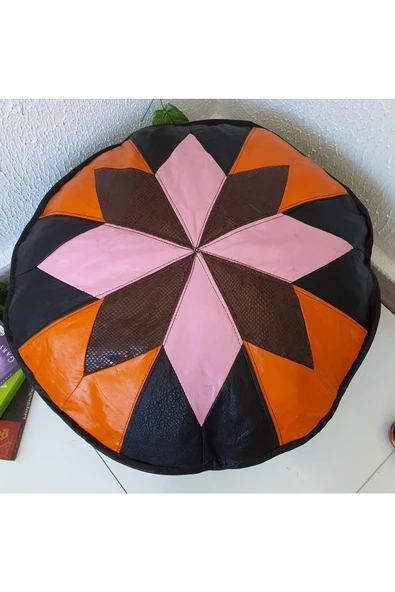 Şok Fiyat Açılışa Özel %50 Off! Art Deco El Yapımı Hakiki Deri Orijinal Bohem Ottoman Puf Minder60cm - 5