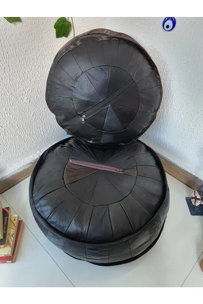 Şok Fiyat Açılışa Özel %50 Off! Art Deco El Yapımı Hakiki Deri Orijinal Bohem Ottoman Puf Minder60cm - Resim 7