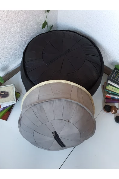 El Yapımı Hakiki Deri Bohem Ottoman Puf Yer Minder Ikili 60-40cm Set Of 2 - Resim 8