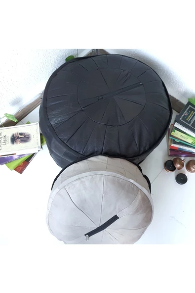 Şok Fiyat Açılışa Özel %50 Off! Art Deco El Yapımı Hakiki Deri Orijinal Bohem Ottoman Puf Minder60cm - 8