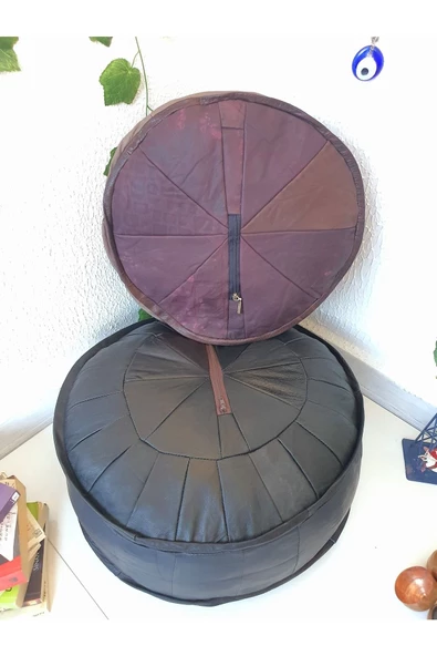 Şok Fiyat Açılışa Özel %50 Off! Art Deco El Yapımı Hakiki Deri Orijinal Bohem Ottoman Puf Minder60cm - Resim 8