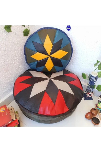 Şok Fiyat Açılışa Özel %50 Off! Art Deco El Yapımı Hakiki Deri Orijinal Bohem Ottoman Puf Minder60cm - 7