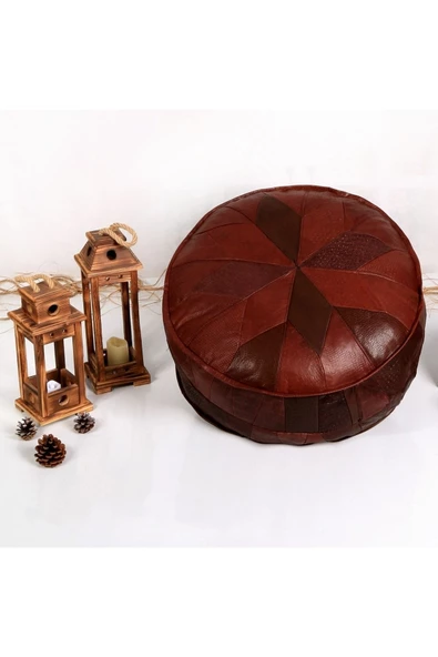 (DOLGULU) Art Deco El Yapımı Hakiki Deri Orijinal Ottoman Puf Yer Minderi 60cm ''özel Seri'' ürün görseli 1