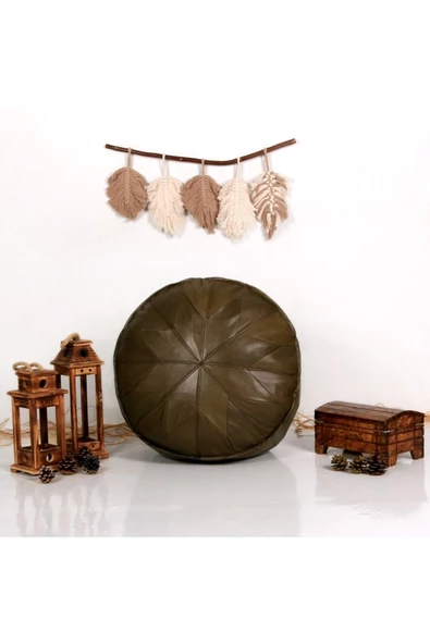 Dolgulu ! Art Deco El Yapımı Hakiki Deri Orijinal Ottoman Yeşil Puf Yer Minder 60x30cm ''özel Seri'' - Resim 3