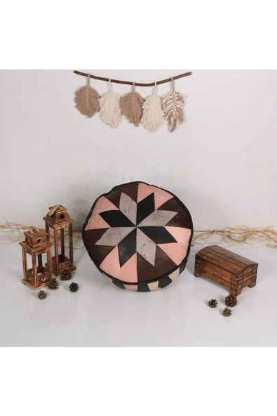 Şok Fiyat Açılışa Özel %50 Off! Art Deco El Yapımı Hakiki Deri Orijinal Bohem Ottoman Puf Minder60cm - Resim 4