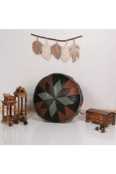 Şok Fiyat Açılışa Özel %50 Off! Art Deco El Yapımı Hakiki Deri Orijinal Bohem Ottoman Puf Minder60cm - 5