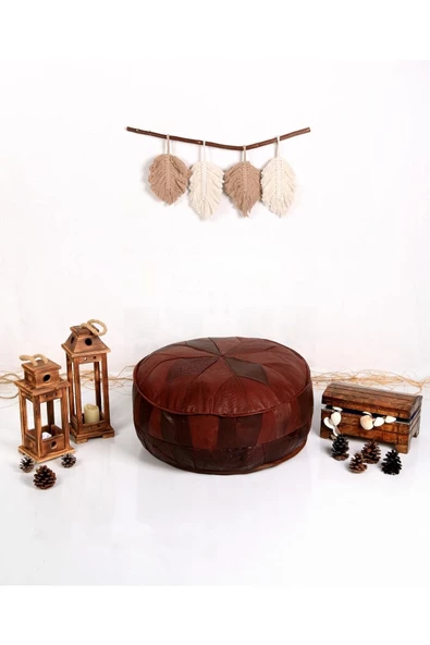 (DOLGULU) Art Deco El Yapımı Hakiki Deri Orijinal Ottoman Puf Yer Minderi 60cm ''özel Seri'' - Resim 6