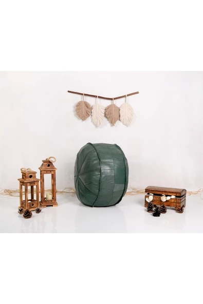 Iskandinav El Yapımı Hakiki Deri Orijinal Ottoman Puf Yer Minder Yeşil 60x30cm ''özel Seri'' - 4