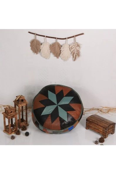 Şok Fiyat Açılışa Özel %50 Off! Art Deco El Yapımı Hakiki Deri Orijinal Bohem Ottoman Puf Minder60cm - Resim 4