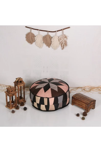 Şok Fiyat Açılışa Özel %50 Off! Art Deco El Yapımı Hakiki Deri Orijinal Bohem Ottoman Puf Minder60cm - Resim 2