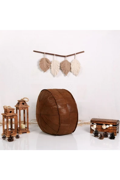 Art Deco El Yapımı Hakiki Deri Orijinal Bohem Ottoman Puf Yer Minderi 60x30cm ''özel Seri'' - Resim 2