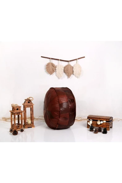 (DOLGULU) Art Deco El Yapımı Hakiki Deri Orijinal Ottoman Puf Yer Minderi 60cm ''özel Seri'' - Resim 8