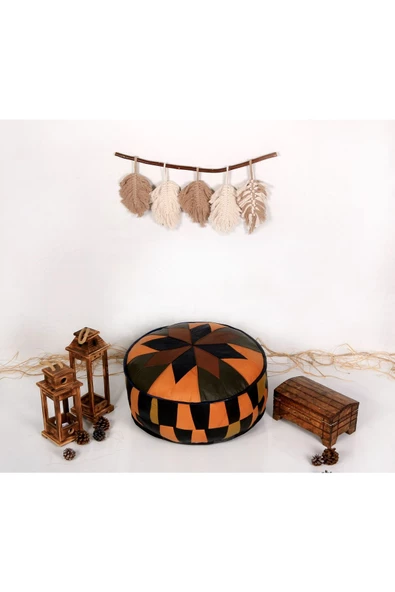 Şok Fiyat Açılışa Özel %50 Off! Art Deco El Yapımı Hakiki Deri Orijinal Bohem Ottoman Puf Minder60cm - 2