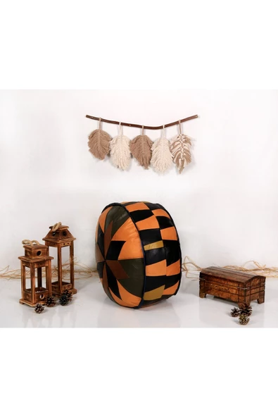 Şok Fiyat Açılışa Özel %50 Off! Art Deco El Yapımı Hakiki Deri Orijinal Bohem Ottoman Puf Minder60cm - 3