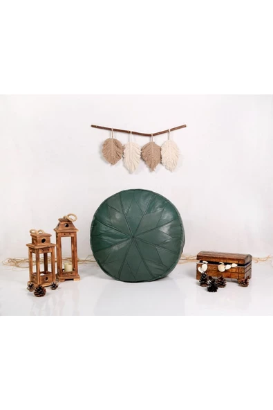 Iskandinav El Yapımı Hakiki Deri Orijinal Ottoman Puf Yer Minder Yeşil 60x30cm ''özel Seri'' - 3
