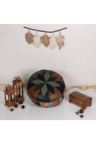 Şok Fiyat Açılışa Özel %50 Off! Art Deco El Yapımı Hakiki Deri Orijinal Bohem Ottoman Puf Minder60cm - 4