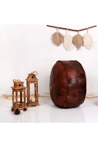 (DOLGULU) Art Deco El Yapımı Hakiki Deri Orijinal Ottoman Puf Yer Minderi 60cm ''özel Seri'' - Resim 2