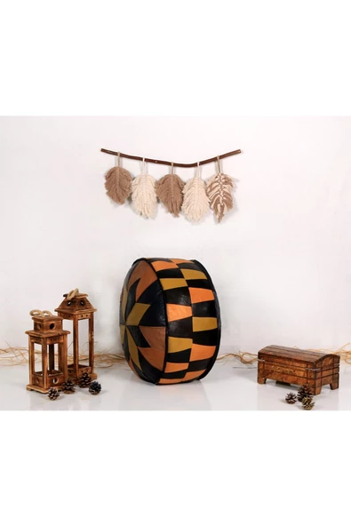 Şok Fiyat Açılışa Özel %50 Off! Art Deco El Yapımı Hakiki Deri Orijinal Bohem Ottoman Puf Minder60cm - Resim 3