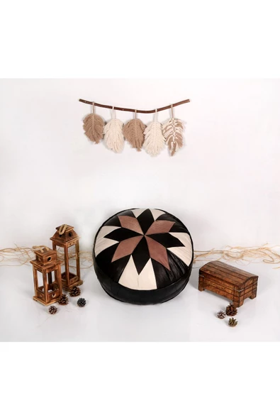 Şok Fiyat Açılışa Özel %50 Off! Art Deco El Yapımı Hakiki Deri Orijinal Bohem Ottoman Puf Minder60cm - Resim 4