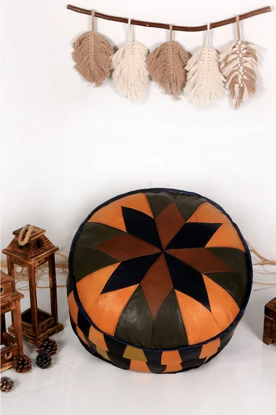 Şok Fiyat Açılışa Özel %50 Off! Art Deco El Yapımı Hakiki Deri Orijinal Bohem Ottoman Puf Minder60cm