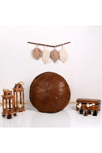 Art Deco El Yapımı Hakiki Deri Orijinal Bohem Ottoman Puf Yer Minderi 60x30cm ''özel Seri''