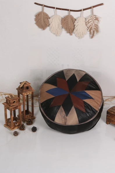 Şok Fiyat Açılışa Özel %50 Off! Art Deco El Yapımı Hakiki Deri Orijinal Bohem Ottoman Puf Minder60cm