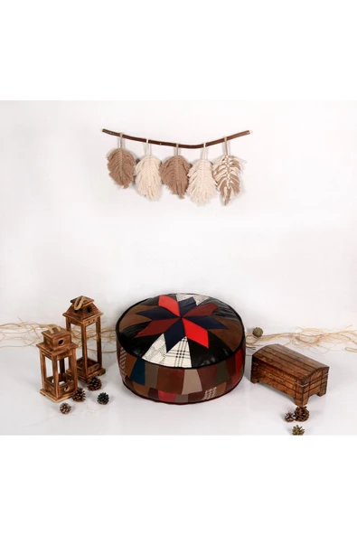 Şok Fiyat Açılışa Özel %50 Off! Art Deco El Yapımı Hakiki Deri Orijinal Bohem Ottoman Puf Minder60cm - Resim 2