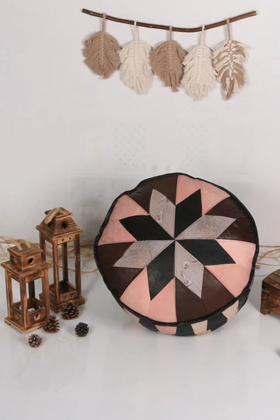 Şok Fiyat Açılışa Özel %50 Off! Art Deco El Yapımı Hakiki Deri Orijinal Bohem Ottoman Puf Minder60cm ürün görseli