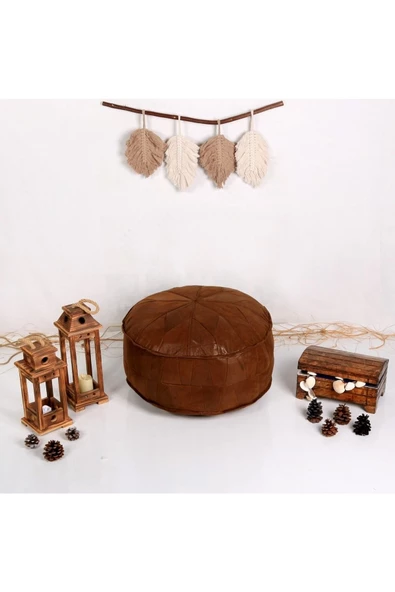 Art Deco El Yapımı Hakiki Deri Orijinal Bohem Ottoman Puf Yer Minderi 60x30cm ''özel Seri'' - Resim 4