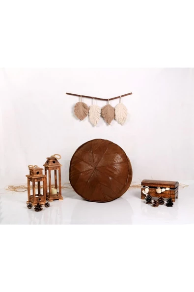 Art Deco El Yapımı Hakiki Deri Orijinal Bohem Ottoman Puf Yer Minderi 60x30cm ''özel Seri'' - Resim 7