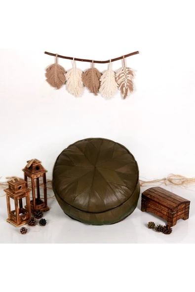 Dolgulu ! Art Deco El Yapımı Hakiki Deri Orijinal Ottoman Yeşil Puf Yer Minder 60x30cm ''özel Seri'' - Resim 4