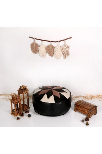 Şok Fiyat Açılışa Özel %50 Off! Art Deco El Yapımı Hakiki Deri Orijinal Bohem Ottoman Puf Minder60cm - Resim 3