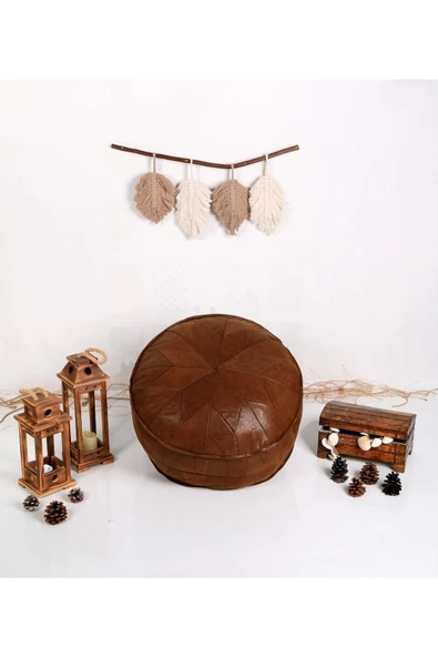 Art Deco El Yapımı Hakiki Deri Orijinal Bohem Ottoman Puf Yer Minderi 60x30cm ''özel Seri'' - Resim 5