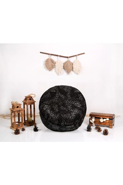Dolgulu ! Özel Seri El Yapımı Hakiki Deri Orijinal Ottoman Leopar Desenli Deluxe Puf Minder 60x30cm - 5