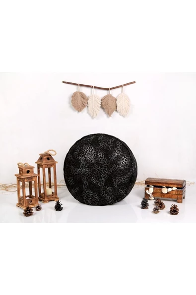 Dolgulu ! Özel Seri El Yapımı Hakiki Deri Orijinal Ottoman Leopar Desenli Deluxe Puf Minder 60x30cm - 3