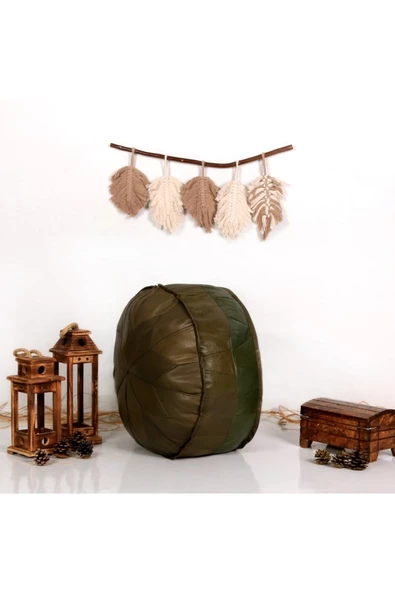 Dolgulu ! Art Deco El Yapımı Hakiki Deri Orijinal Ottoman Yeşil Puf Yer Minder 60x30cm ''özel Seri'' - Resim 2