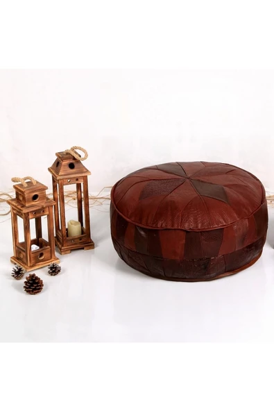 (DOLGULU) Art Deco El Yapımı Hakiki Deri Orijinal Ottoman Puf Yer Minderi 60cm ''özel Seri'' - Resim 4