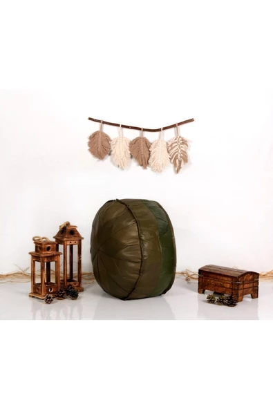 Dolgulu ! Art Deco El Yapımı Hakiki Deri Orijinal Ottoman Yeşil Puf Yer Minder 60x30cm ''özel Seri'' - Resim 8