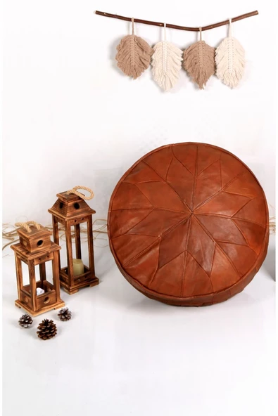 Iskandinav El Yapımı Hakiki Deri Ottoman Bohem Puf Minder 60x27cm (DOLGUSUZ GÖNDERİLECEKTİR) - 3