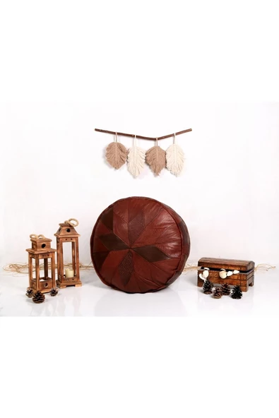 (DOLGULU) Art Deco El Yapımı Hakiki Deri Orijinal Ottoman Puf Yer Minderi 60cm ''özel Seri'' - Resim 7