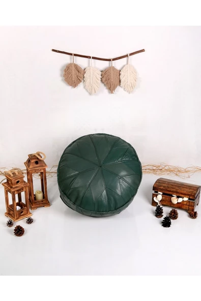 Iskandinav El Yapımı Hakiki Deri Orijinal Ottoman Puf Yer Minder Yeşil 60x30cm ''özel Seri''