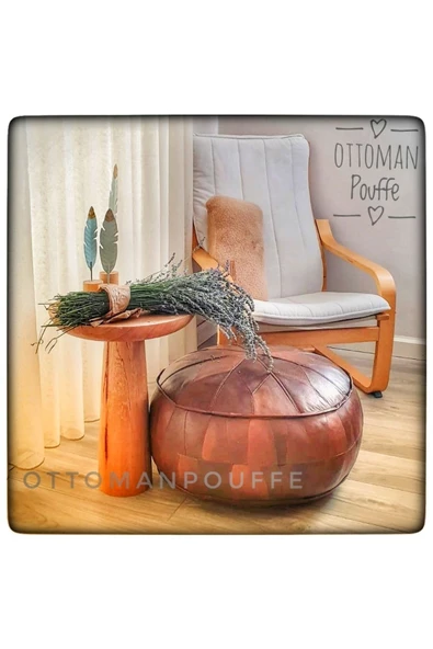 Dolgulu! Art Deco Iskandinav El Yapımı Deri Orijinal Ottoman Bohem Pouf Minder 60x30cm - Resim 7